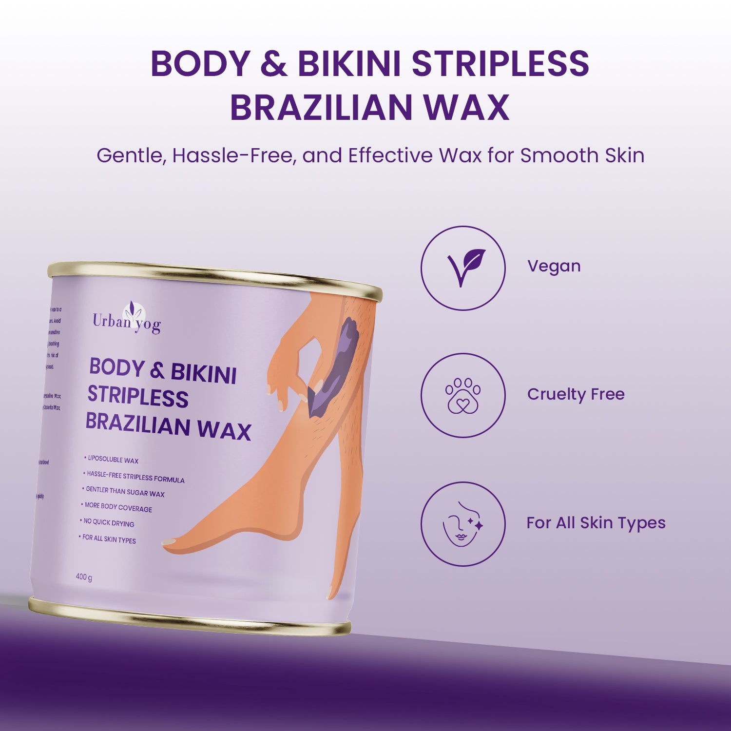 Urbanyog body and biking stripless brazilian wax 400gm features - Urbanyog